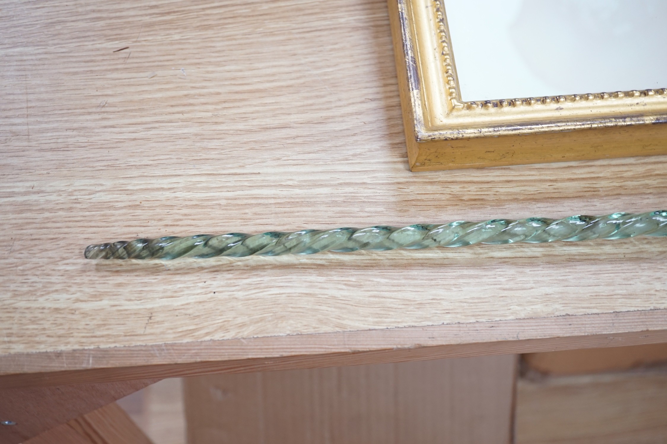 A Victorian green glass walking stick, 107cm